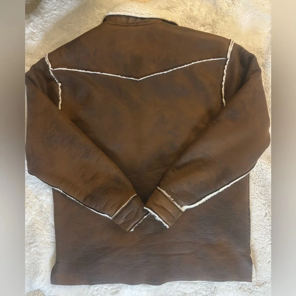 TRU GRIT VINTAGE WASHED BROWN SHERPA BUTTON JACKET SHACKET SIZE: MEDIUM